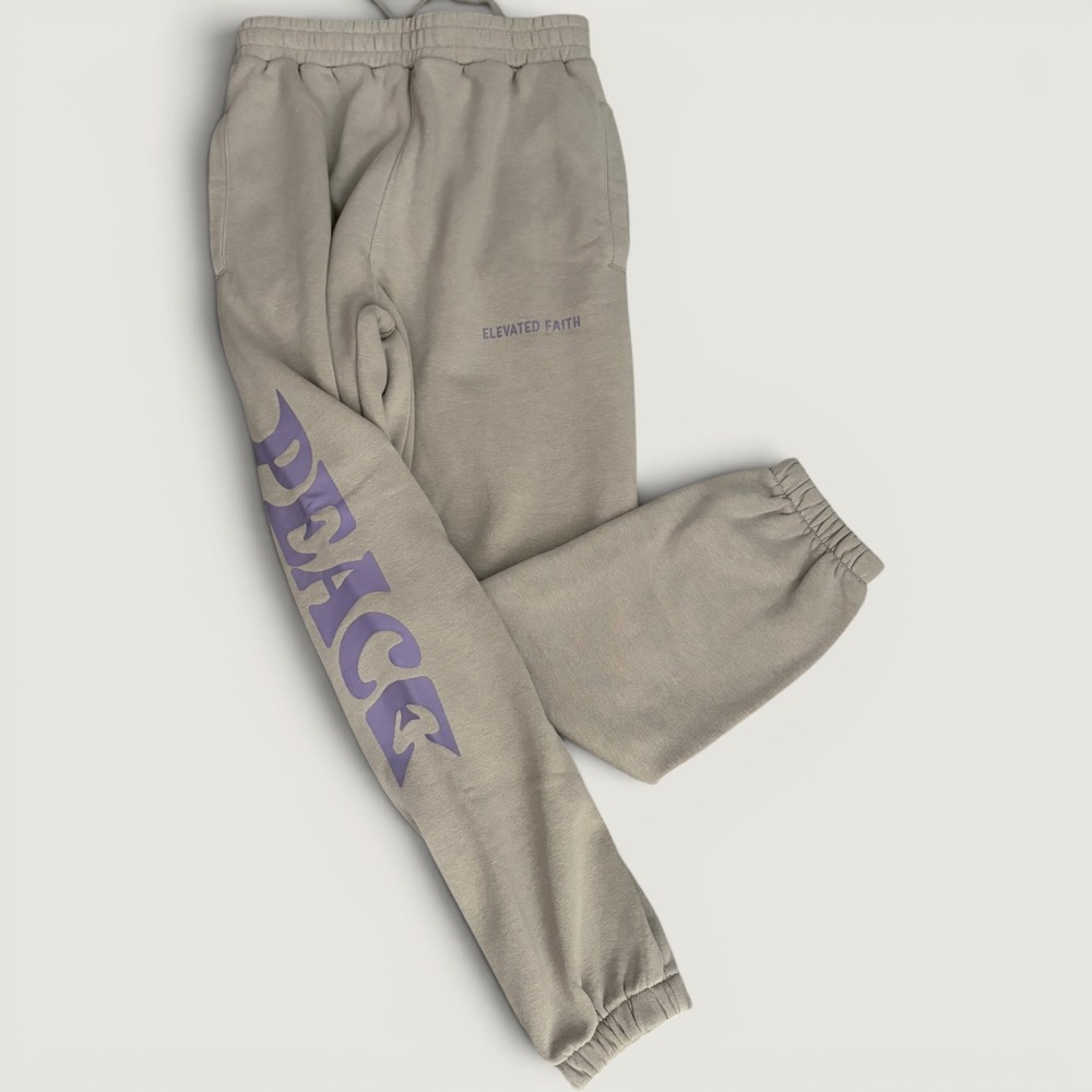 Elevated Faith Peace Graphic Jogger Sweatpants Womens XS Tan Purple Loungewear